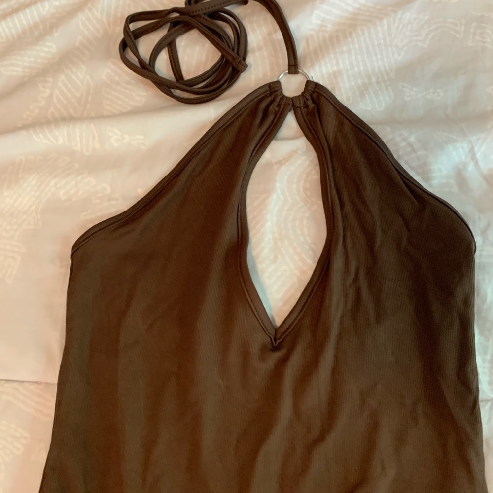 Brown Adika Keyhole Halter Bodysuit